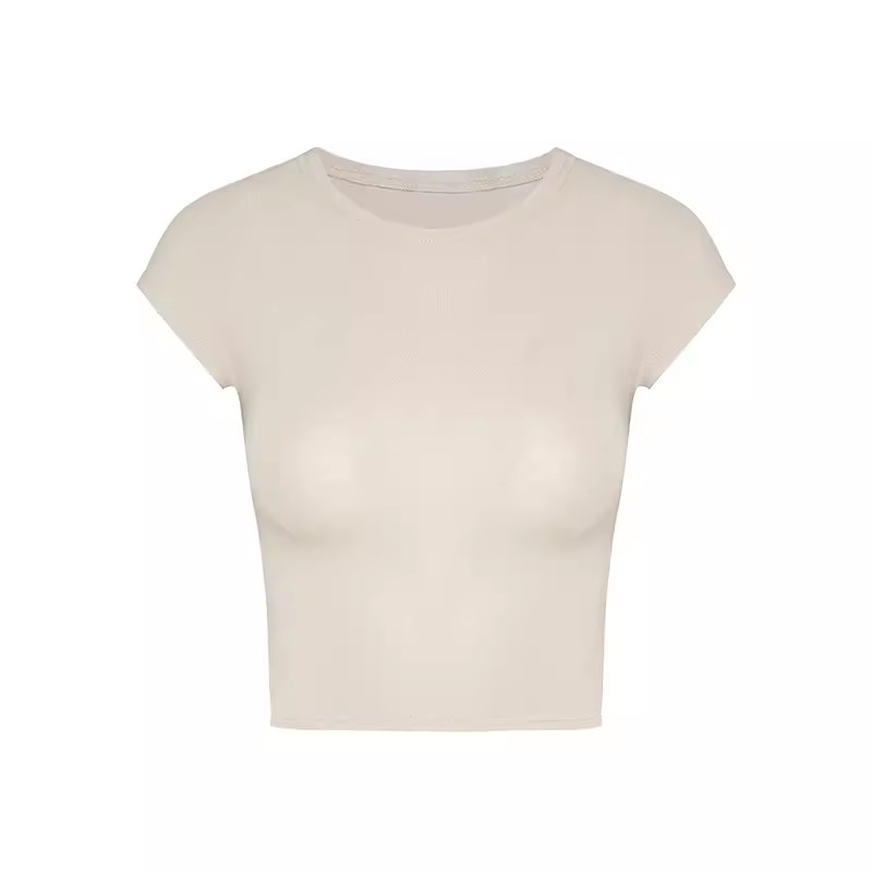 T443 # 230g Cool Silk Cotton 40s 1*1 Ribbed Round Neck Short Pure Desire Hot Girl Slim Hourglass T-Shirt for Women
