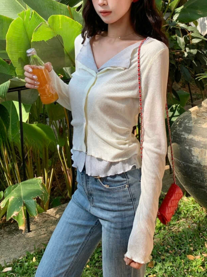 Korean Style Colorblock Faux Two-Piece Casual Top 韩系百搭撞色假两件休闲上衣*6 Colors