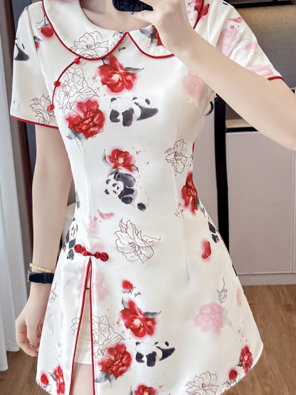 熊猫图案中式2件套