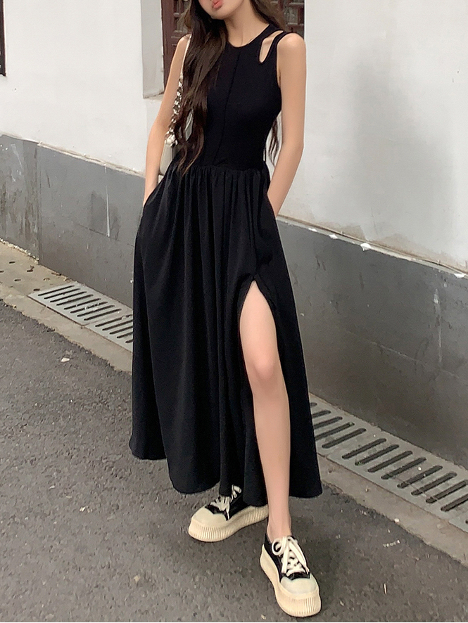 Slit Cut Vest Dress 挖空背心开叉连衣裙