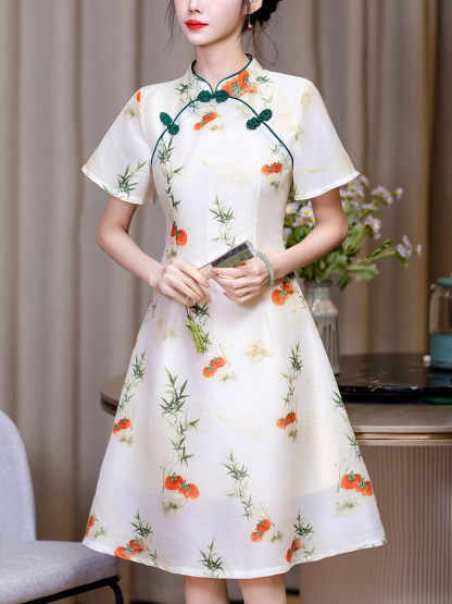 Real Shot New Model College Entrance Exam Cheongsam National Style Improved Printed Dress