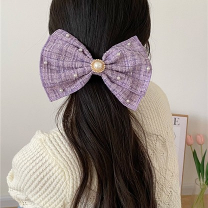  Thick Tweed Bow-Knot Hairpin 粗花呢珍珠三层蝴蝶结发夹*4色 