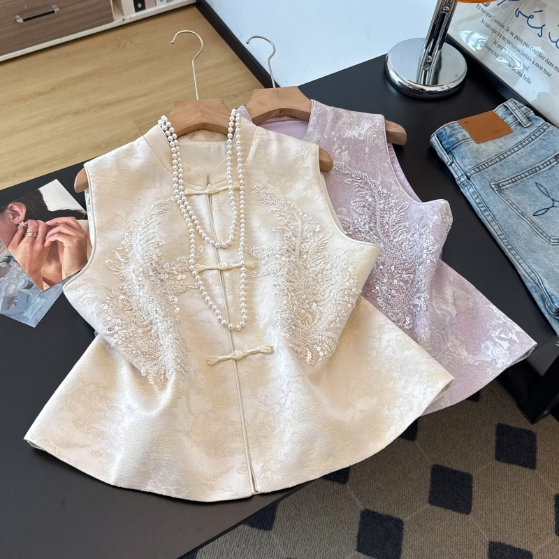 Sequin Embroidered Jacquard Vest 羽毛重工亮片刺绣提花马甲#1111 * 2 Colors