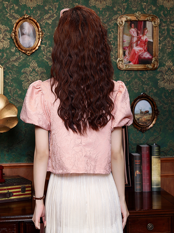 提花装泡泡袖上衣*2 Colors