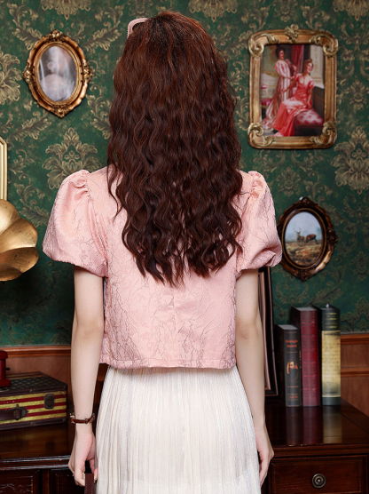 提花装泡泡袖上衣*2 Colors