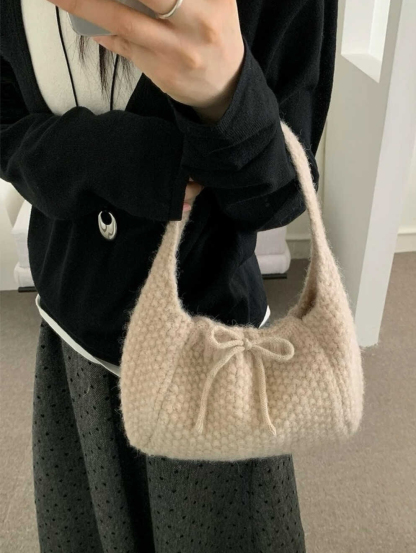 Ins Knitted Bow Handbag 复古麻花手提包*5 Colors