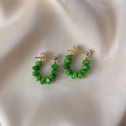 Emerald Cat's Eye Earrings 绿色猫眼石耳环