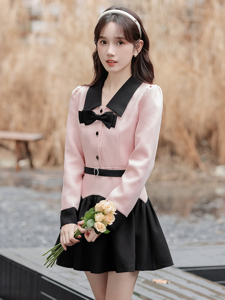 法式粉色娃娃领连衣裙* Size S