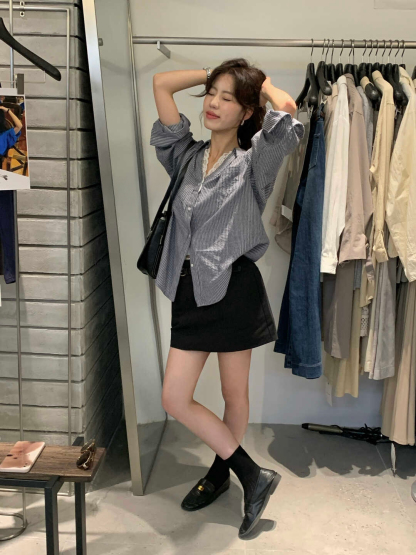 Lace Trim V-Neck Shirt V领蕾丝拼接衬衫*4 Colors