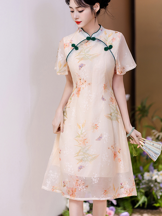 Real Shot New Model College Entrance Exam Cheongsam National Style Improved Printed Dress