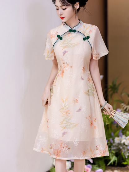 Real Shot New Model College Entrance Exam Cheongsam National Style Improved Printed Dress