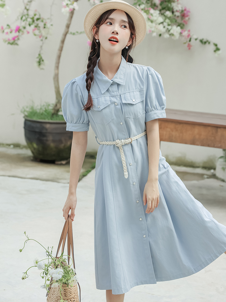 No Less than 125 Real Shot Spot Artistic Fresh Shirt Waist-Tight Dress