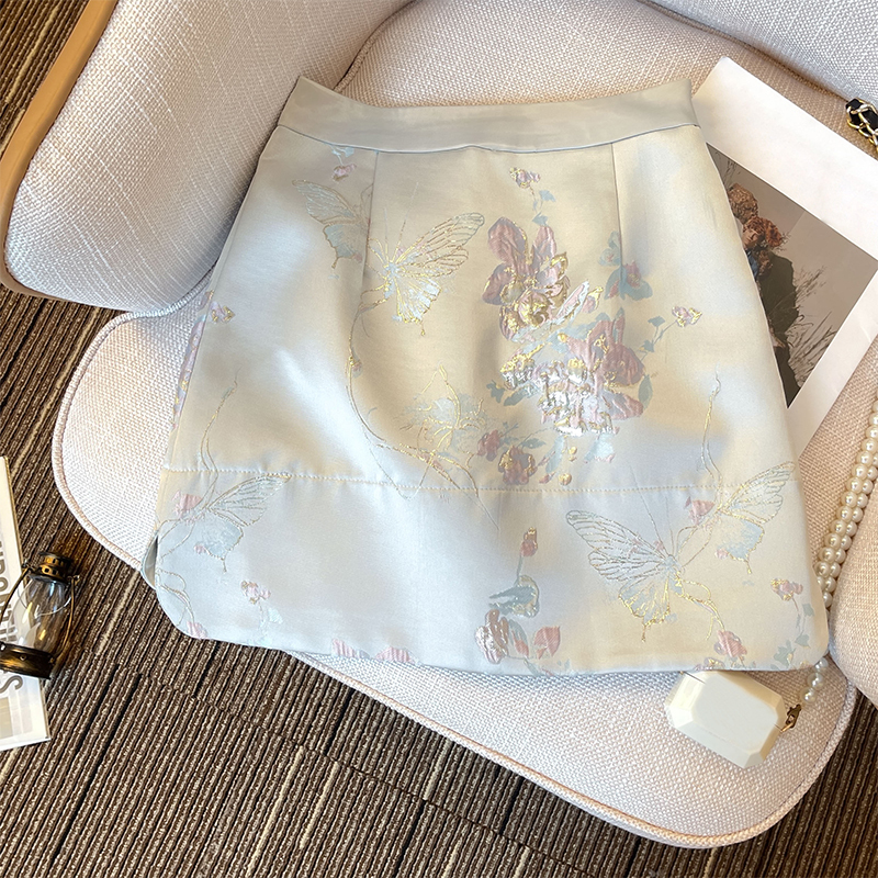 Real Shot Spot New Chinese Jacquard Skirt Female 2024 Spring and Autumn Retro National Style A- line Skirt Short Culottes