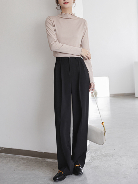 Real Shot-Temperament Mop Pants Women's Spring High Waist Drooping Casual Suit Pants 2024 New Loose Wide Leg Pants