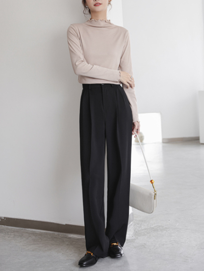 Real Shot-Temperament Mop Pants Women's Spring High Waist Drooping Casual Suit Pants 2024 New Loose Wide Leg Pants