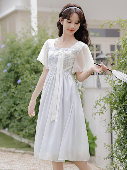 New Chinese Floating Flower Jiangnan Improved Hanfu Embroidery Tassel Gentle Vacation Skirt Fairy Dress