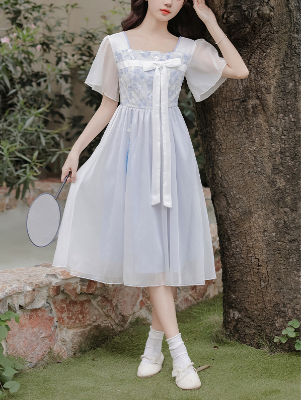 New Chinese Floating Flower Jiangnan Improved Hanfu Embroidery Tassel Gentle Vacation Skirt Fairy Dress