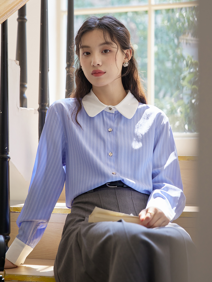 Old-school Color Block Striped Shirt 复古撞色纹长袖衬衫