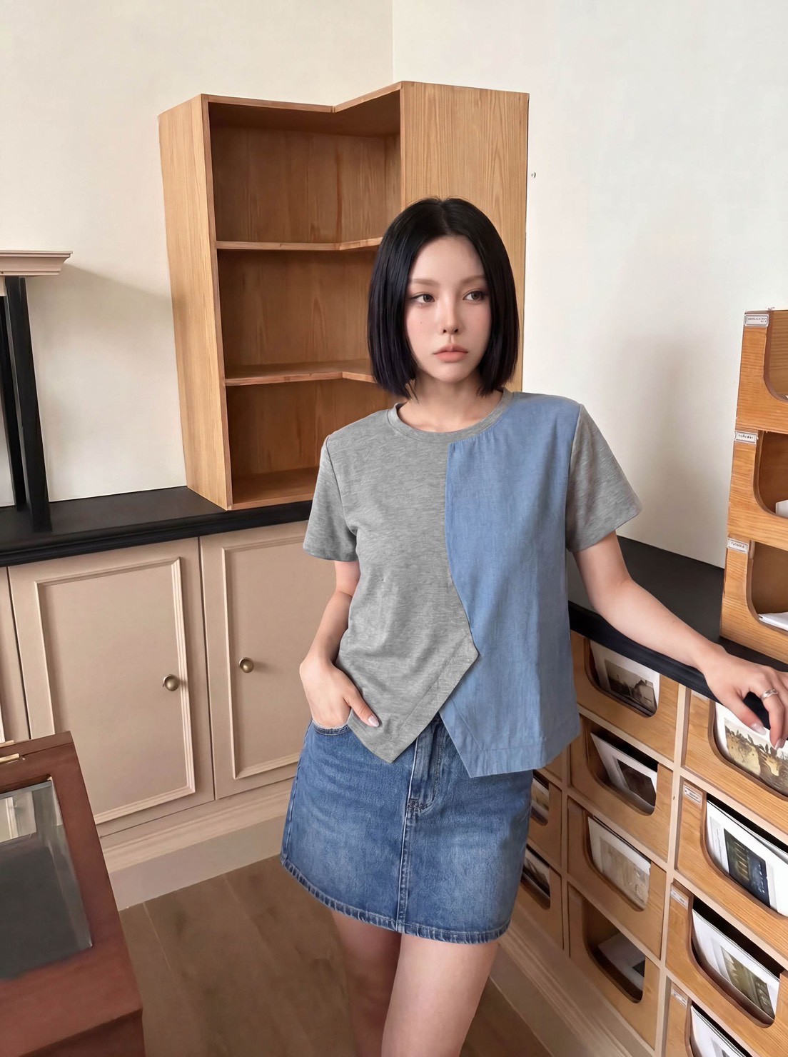 Denim patchwork top