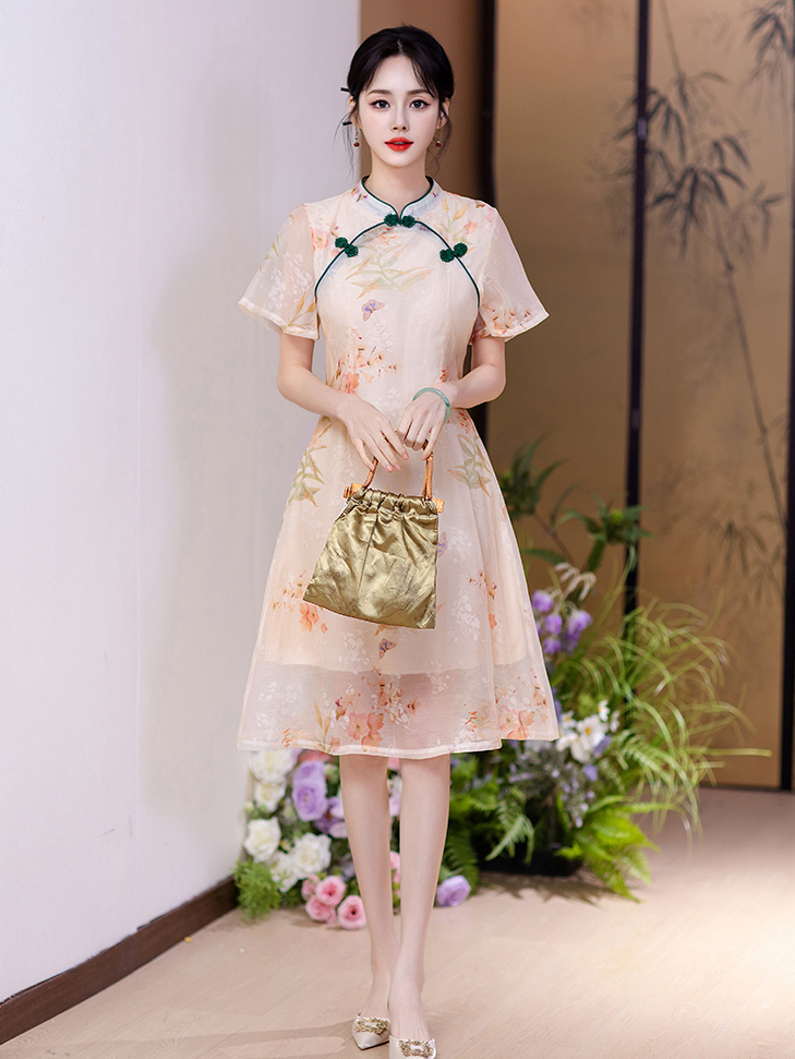 Real Shot New Model College Entrance Exam Cheongsam National Style Improved Printed Dress