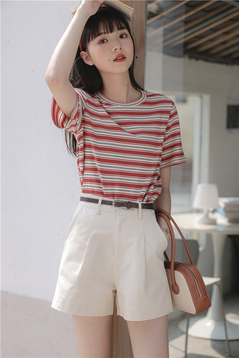 高腰洗水棉阔腿五分裤* 3 Colors