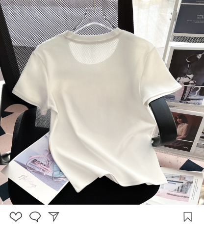 Real Shot Spot High Quality ~ Pure Cotton Shoulder Design Sense Towel Embroidery Flower Graffiti Letter Short Sleeve T-shirt Casual