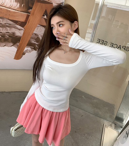 【套装】 Cutout Back Tee & Color Pop Skirt 露背镂空长袖T恤+多巴胺裤裙