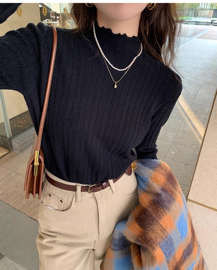 Mock Neck Ruffle Trim Long Sleeve Top 半高领木耳边长袖上衣*11 Colors