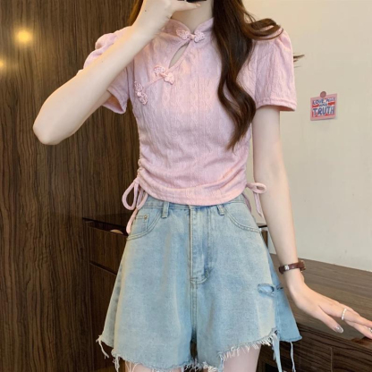 盘扣立领抽绳T恤*2 Colors