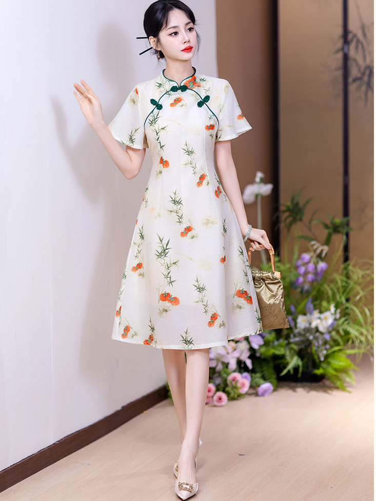 Real Shot New Model College Entrance Exam Cheongsam National Style Improved Printed Dress