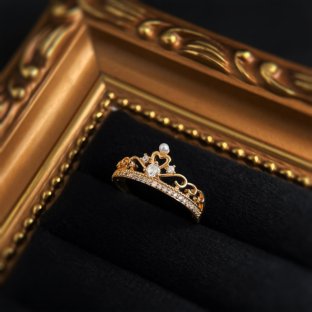 Lace Crown Micro Inlaid Zircon Electroplated 18K Real Gold Thickened Fashion Commuting High-end Light Luxury Style Ring