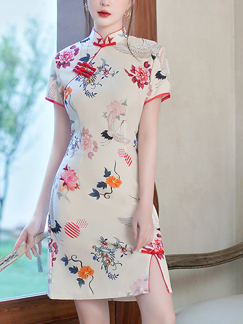National Trend Printed Qipao Summer New Improved Style for Petite Young Girls New Chinese Style National Style Dress