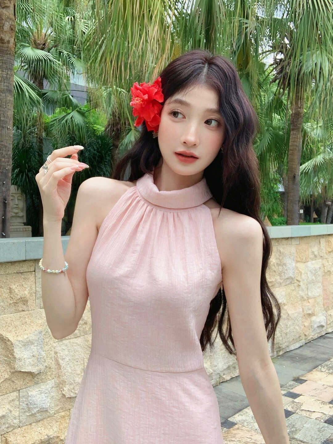 Glazed Texture Halter Neck Jumpsuit