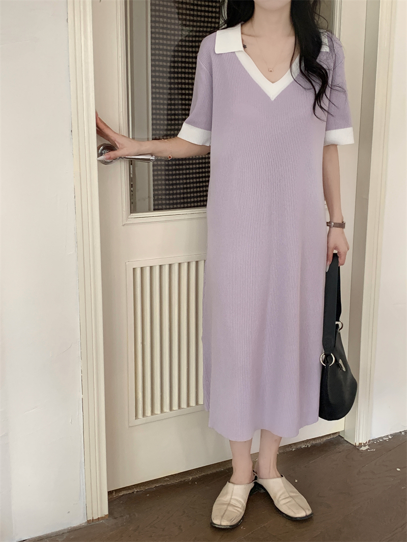 Vintage V-Neck Knit Dress  法式复古V领针织连衣裙*3Colors