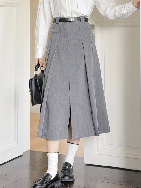 Charcoal Gray A-line Blazer Skirt 文艺灰色西装半身裙