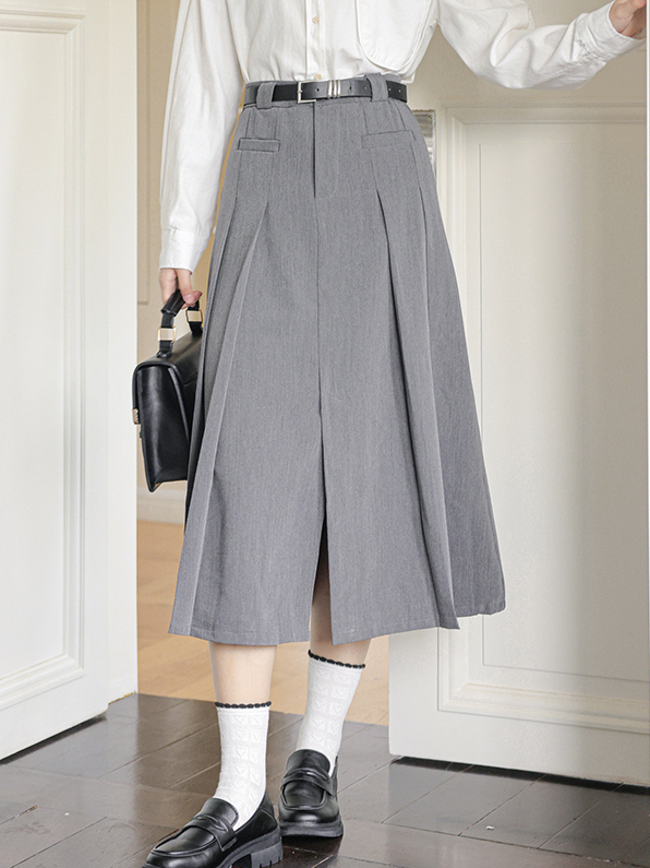 Charcoal Gray A-line Blazer Skirt 文艺灰色西装半身裙