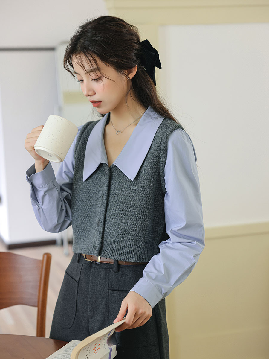 Khale Faux Two-piece Vest & Blouse 假两件马甲拼接衬衫