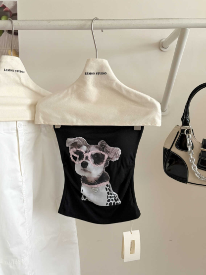 Puppy Print Tube Top Vest 小狗印花抹胸背心 自带胸垫*4 Colors