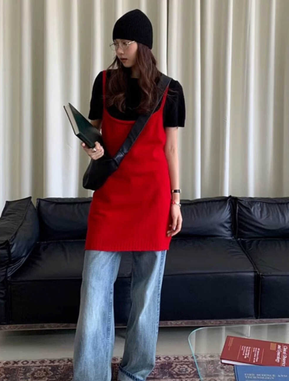  Korean Style Layered Knitted Vest Dress