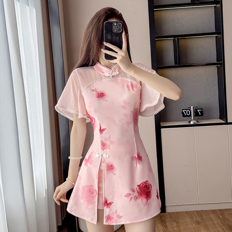 Real Shot New Elastic Improved Cheongsam New Gentle Youthful Style Elegant High-End Girl Petite Set