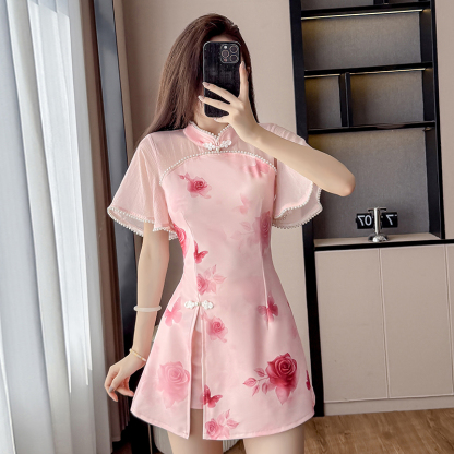 Real Shot New Elastic Improved Cheongsam New Gentle Youthful Style Elegant High-End Girl Petite Set
