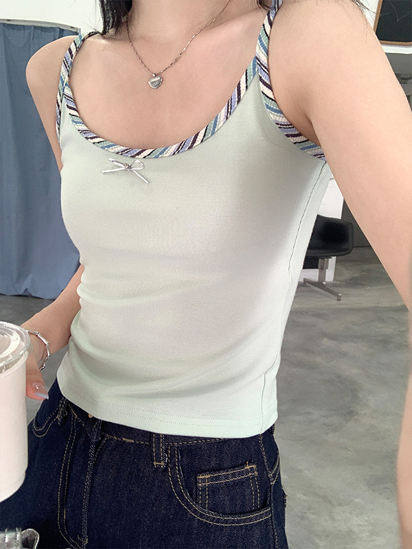 Dopamine Mint Green Top 薄荷绿拼接吊带背心