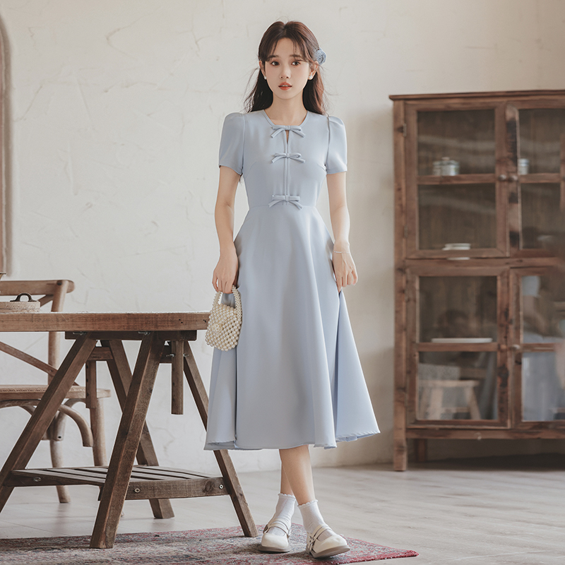 New Chinese Style Improved Cheongsam Dress Women's Summer High Sense Temperament Waist-Controlled Slimming Dress 50