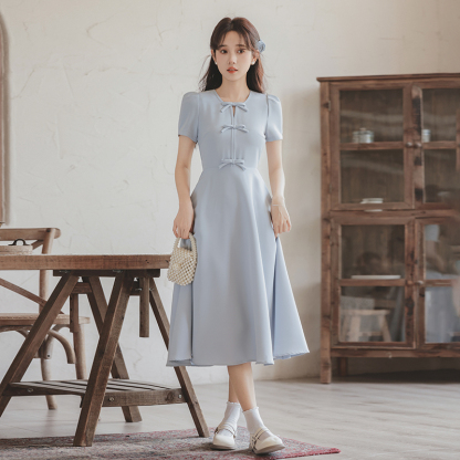 New Chinese Style Improved Cheongsam Dress Women's Summer High Sense Temperament Waist-Controlled Slimming Dress 50