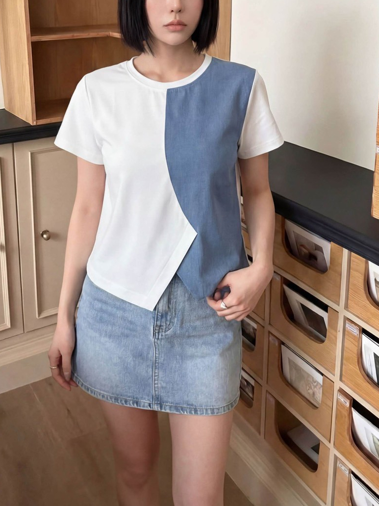 Denim patchwork top