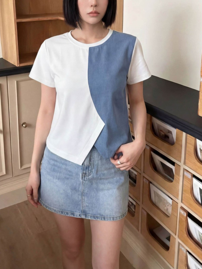 Denim patchwork top