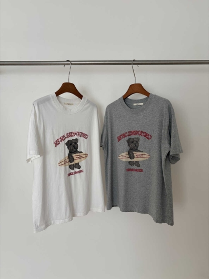 Skateboard Bear Print Oversized T-Shirt 滑板小熊✤ins小熊印花宽松T恤*2 Colors