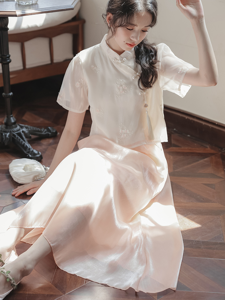 Half Skirt Sweet Set Cheongsam 新中式仙女半身裙甜美套装