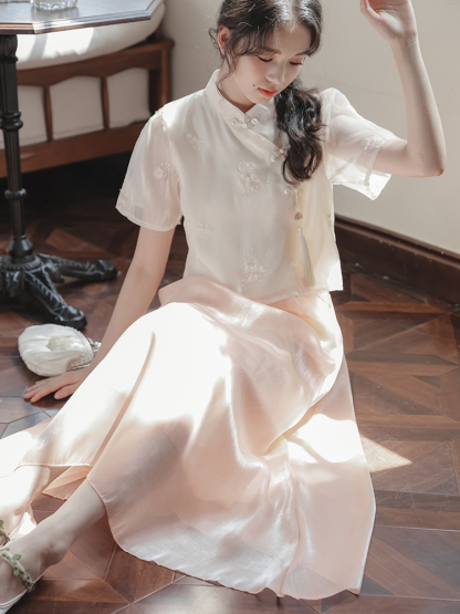 Half Skirt Sweet Set Cheongsam 新中式仙女半身裙甜美套装