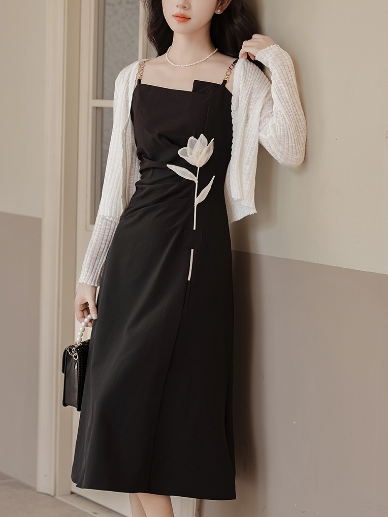 Yunyi Flower Language Black Camisole Dress 2024 New Women's Summer French Style Design Suit 40